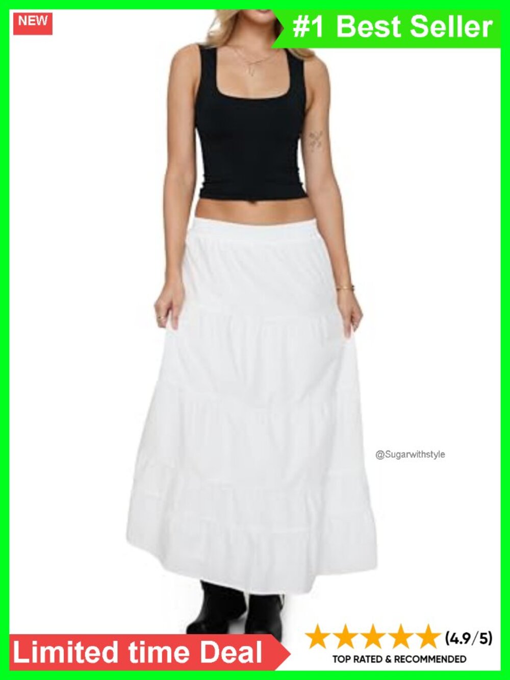Garden Party Maxi Skirt Relaxed Fit Elastic Waist Tiered